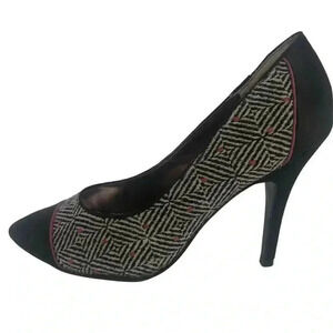 Lulu Townsend Tweed Black White Pink Patterned Stilettos Pumps Heels Size 7.5